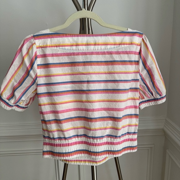 J. Crew Cinched Waist Cropped Sorbet Stripe Cotton Top Size 2P - Picture 4 of 8